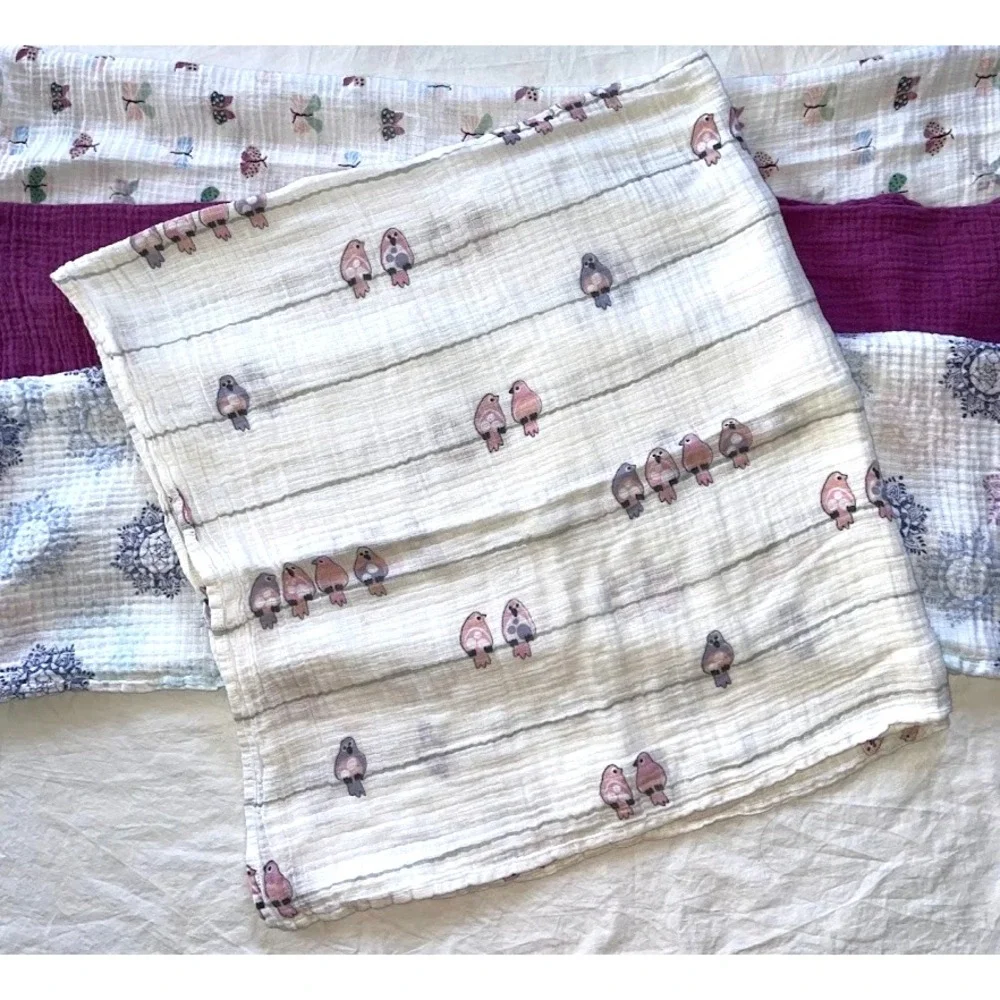 Aden Anais Swaddle Blanket Lot Girl 4pc Purple Butterfly Bird Cotton Mandala‎